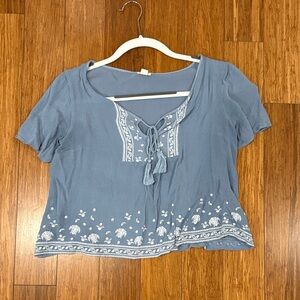 Garage Blue Blouse with White Embroidery